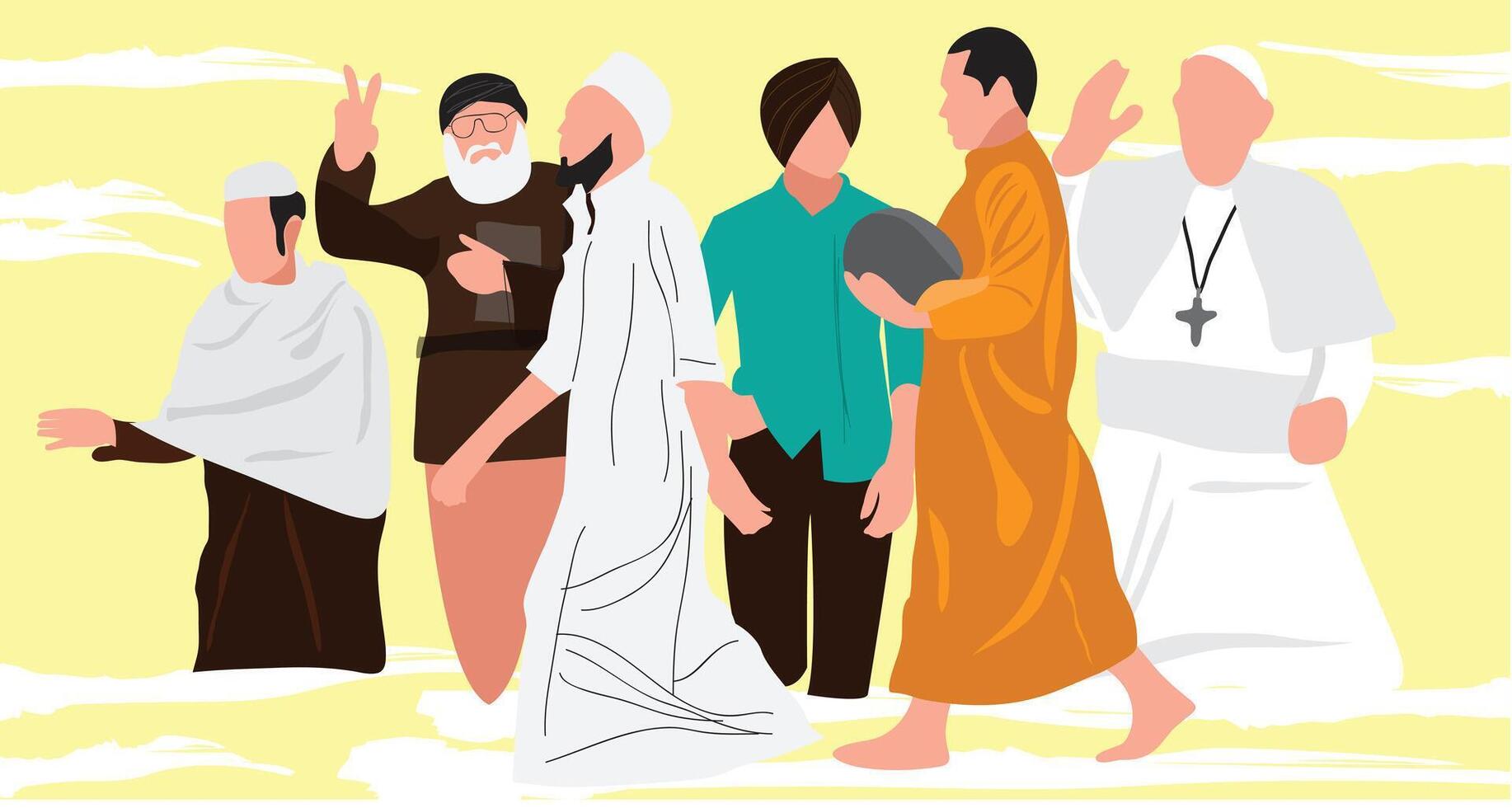 varios religioso personas todas juntos desde todas alrededor mundo, unidad concepto ilustración de humano religión. vector