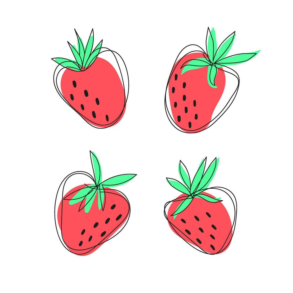 strawberry strawberries set berries red pink design banner art postcard gift package label vector