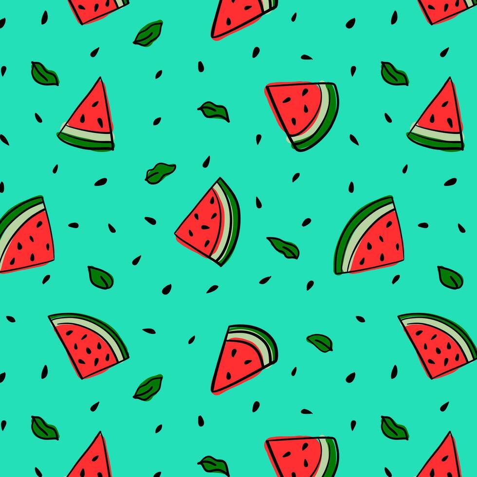 watermelon berry fruit chunks pattern seamless slices slices red green turquoise light blue summer august september party freshness vacation holidays beach weekend kids food top view vector