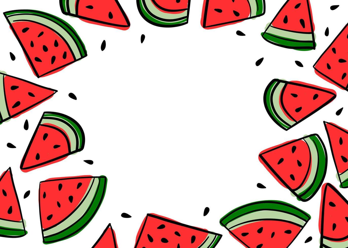 watermelon berry fruit chunks pattern white backgroung banner flyer web template concept slices red green turquoise summer august party freshness vacation holidays beach weekend food top view vector