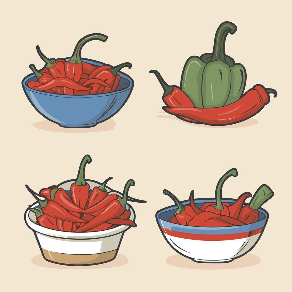 set of red peppers vector