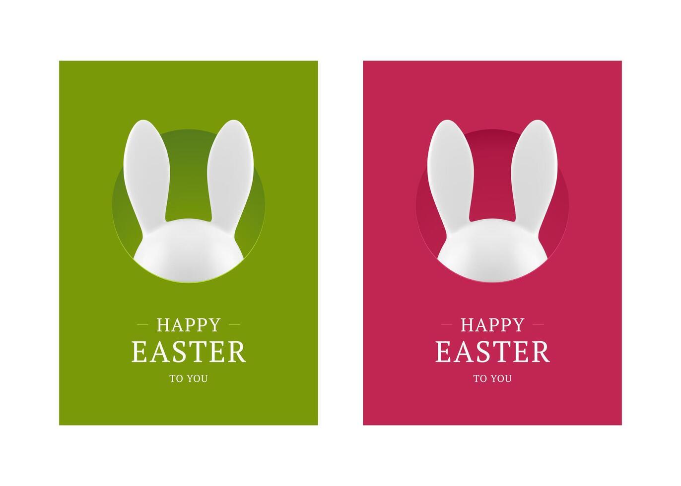 Happy Easter rabbit bunny hide hole surprise 3d greeting card set design template realistic vector