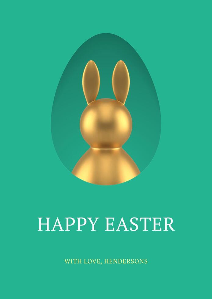 Happy Easter 3d greeting card golden rabbit bauble egg hole surprise design template realistic illustration vector