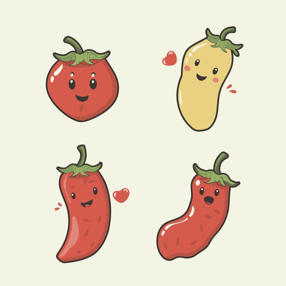 set of red peppers vector
