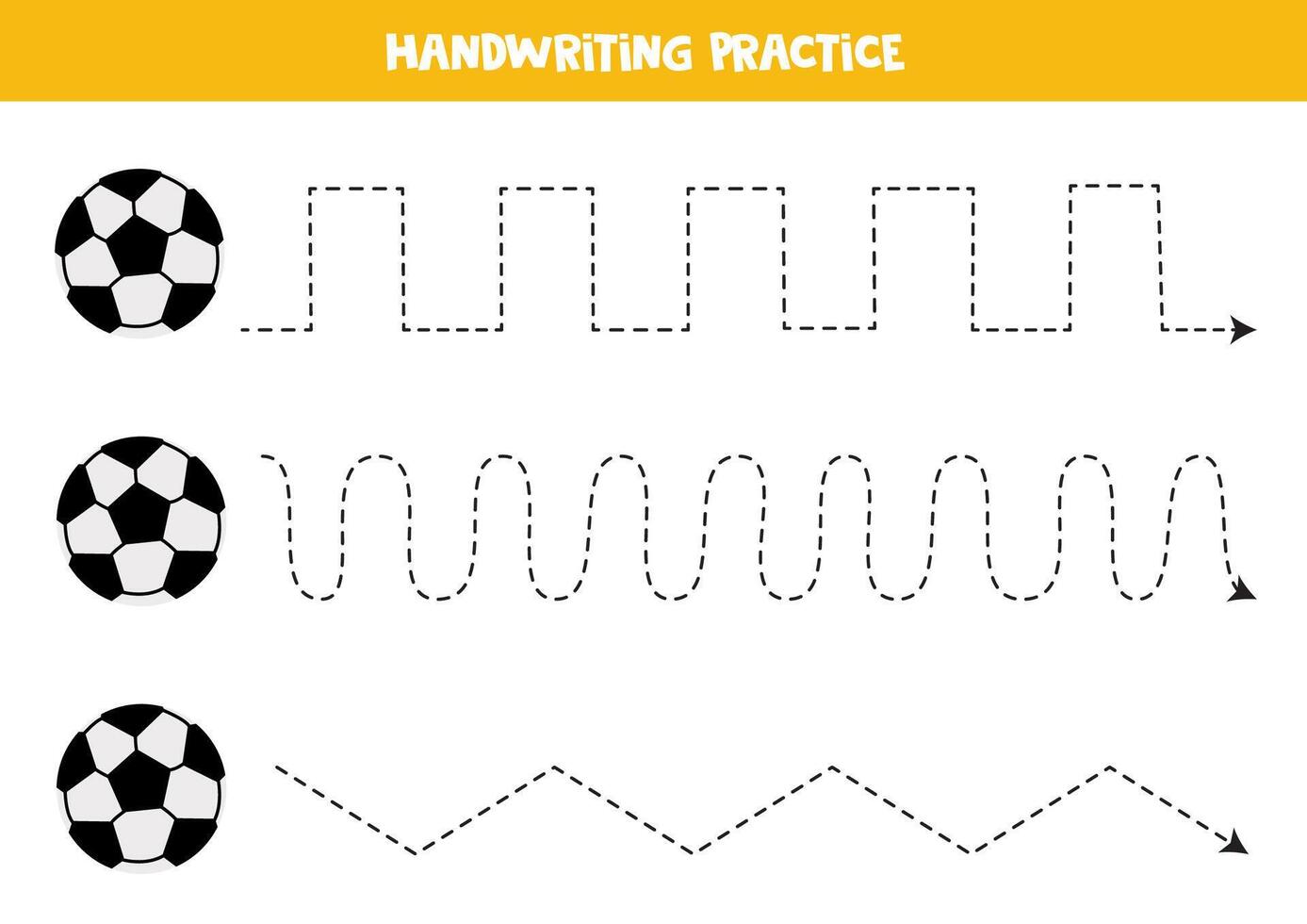 Tracing lines with cute cartoon football ball. Writing practice. vector