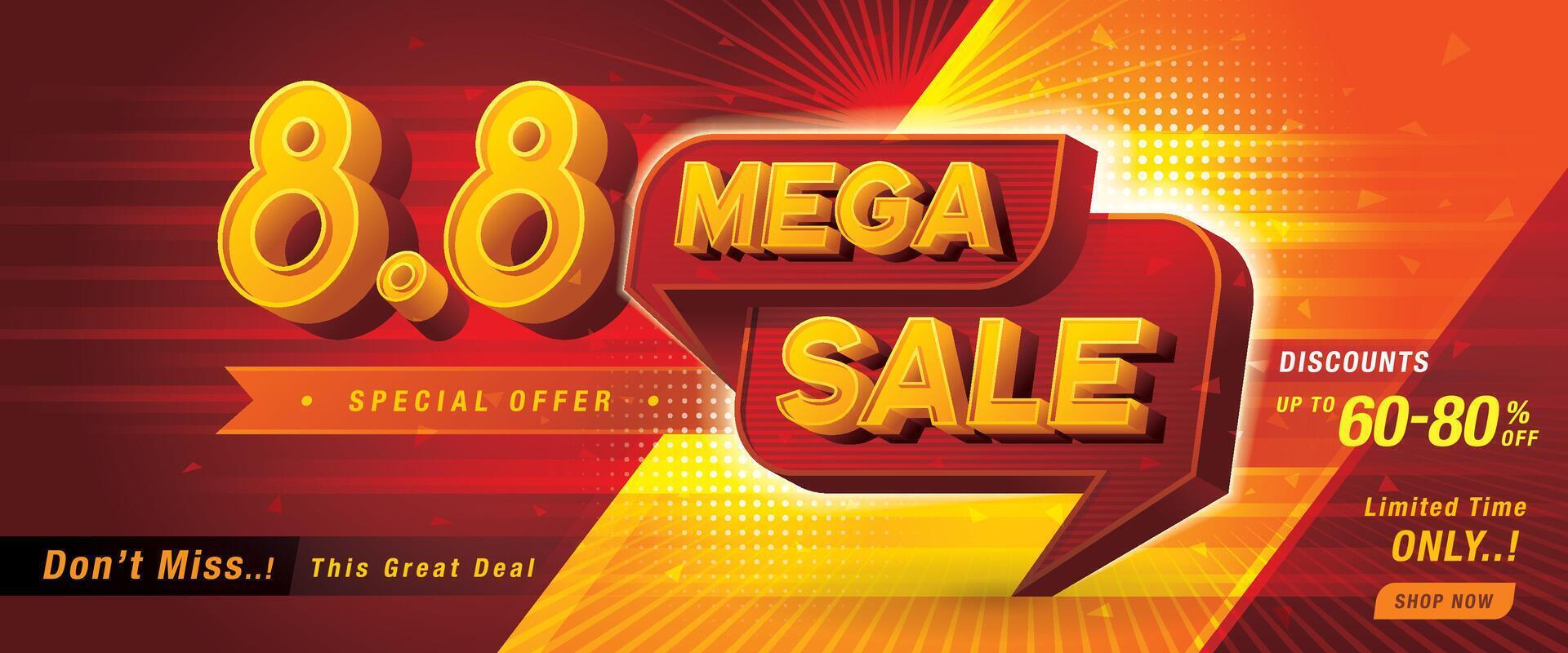 8.8 Shopping Day Mega Sale Banner Template design special offer discount. vector