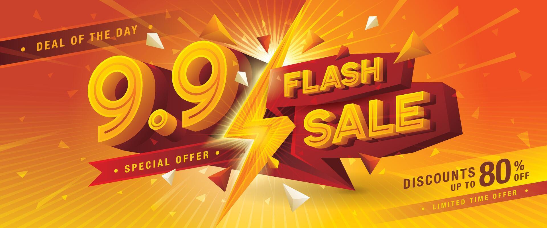 9.9 Shopping Day Flash Sale Banner Template design special offer discount. vector