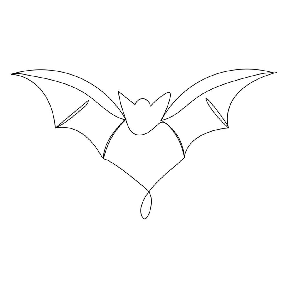 Continuous single line art drawing of cute flying bat for outline vector