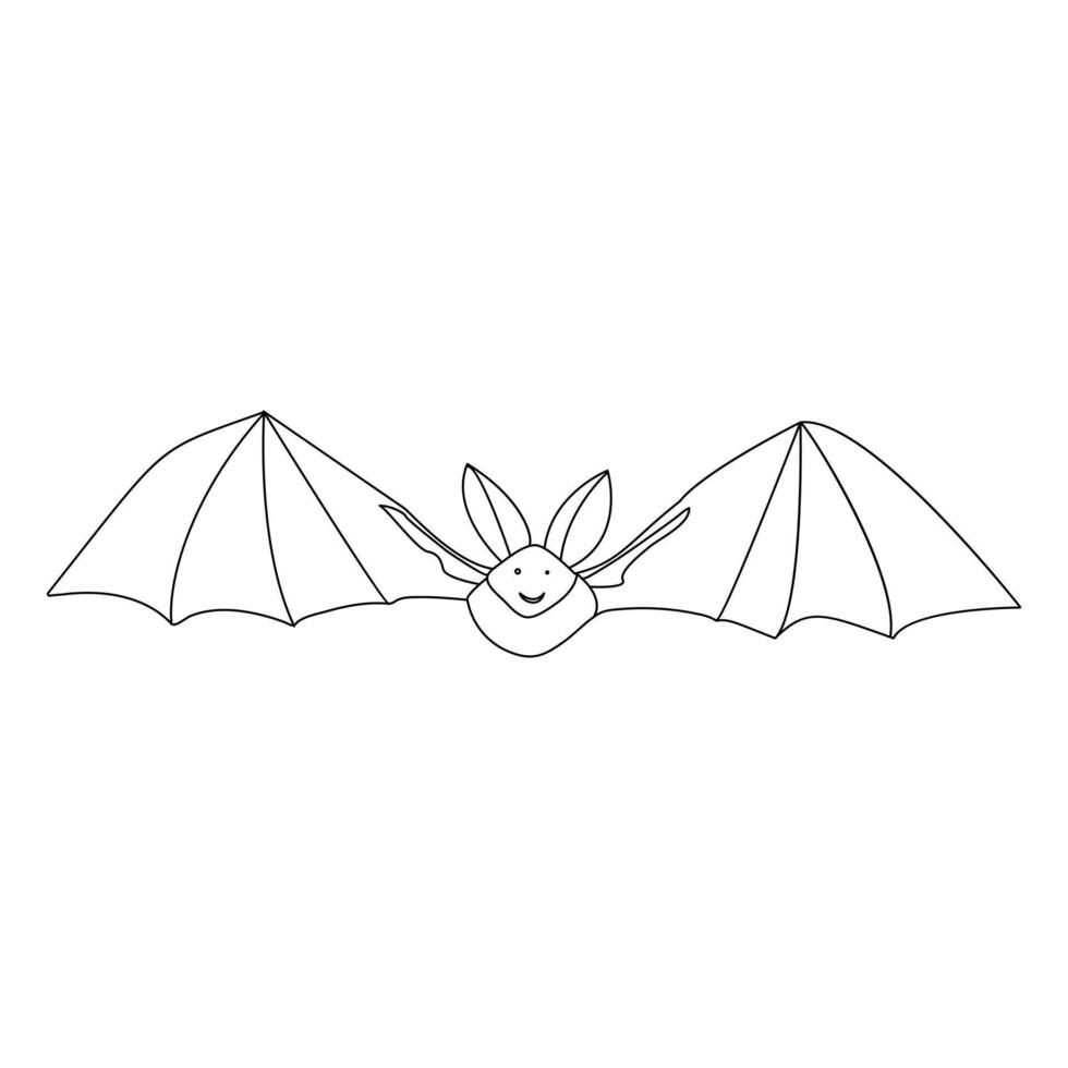 Continuous single line art drawing of cute flying bat for outline vector