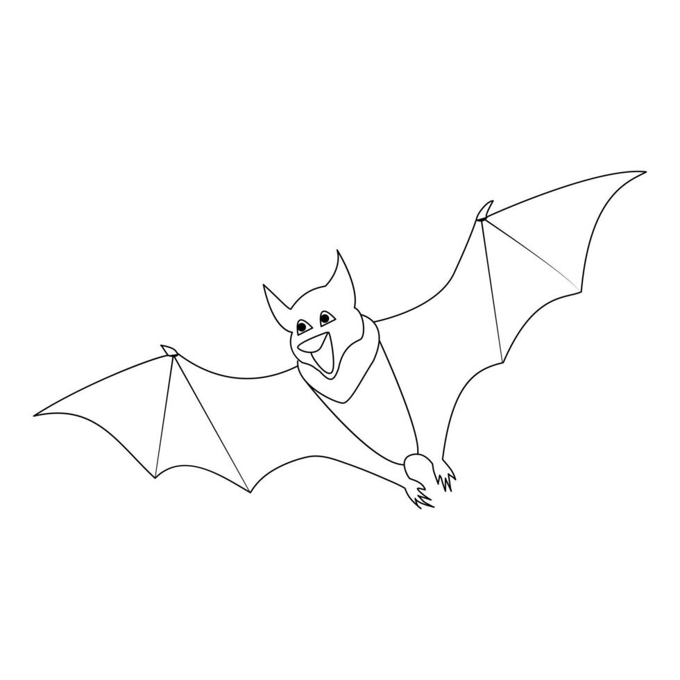 Continuous single line art drawing of cute flying bat for outline vector