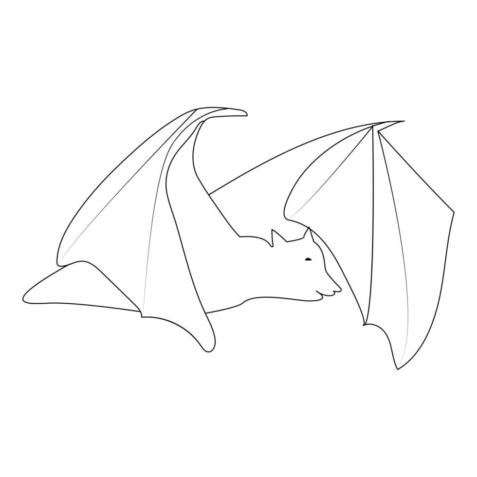 Continuous single line art drawing of cute flying bat for outline vector