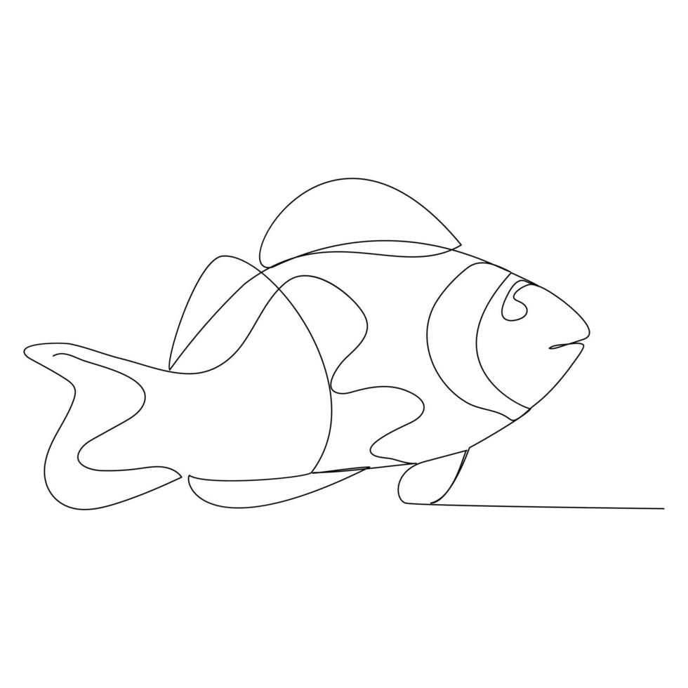 Continuous single one line drawing of fish simple clown fish International world Oceans day vector
