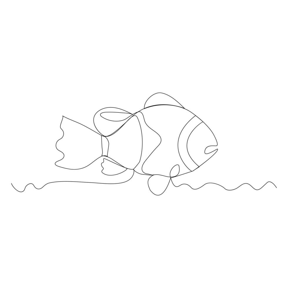 Continuous single one line drawing of fish simple clown fish International world Oceans day vector