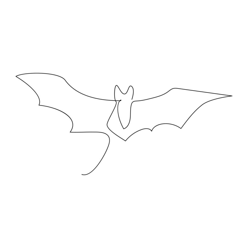 continuo soltero línea Arte dibujo de linda volador murciélago para contorno vector