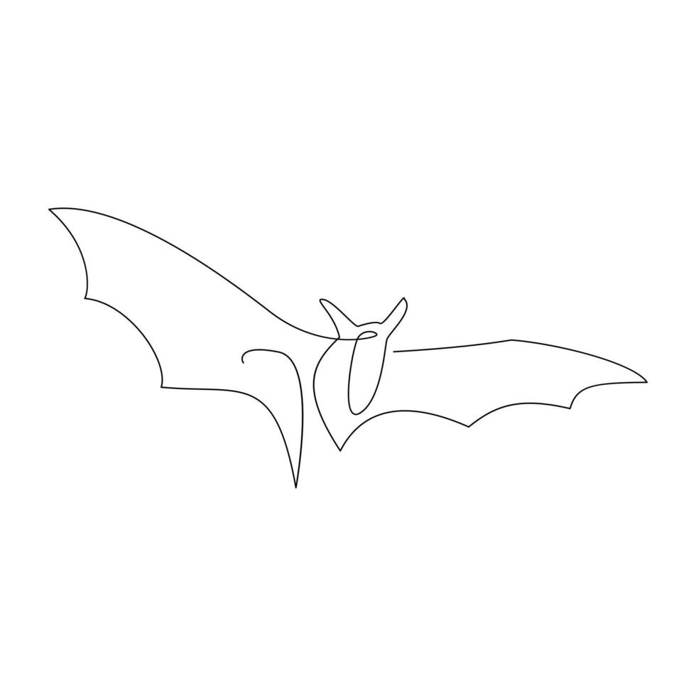 Continuous single line art drawing of cute flying bat for outline vector