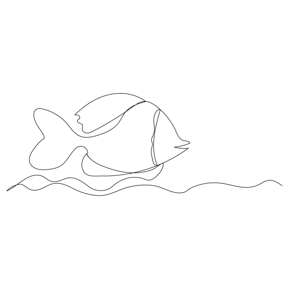 Continuous single one line drawing of fish simple clown fish International world Oceans day vector
