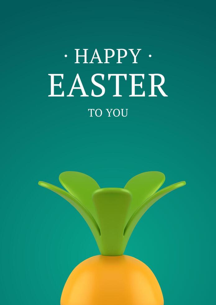 Happy Easter orange carrot 3d greeting card design template holiday celebration realistic vector