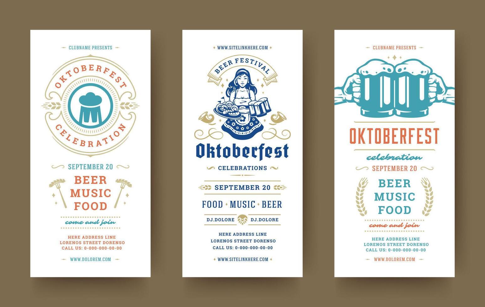 Oktoberfest volantes o pancartas conjunto Clásico tipográfico diseño plantillas ilustración. vector