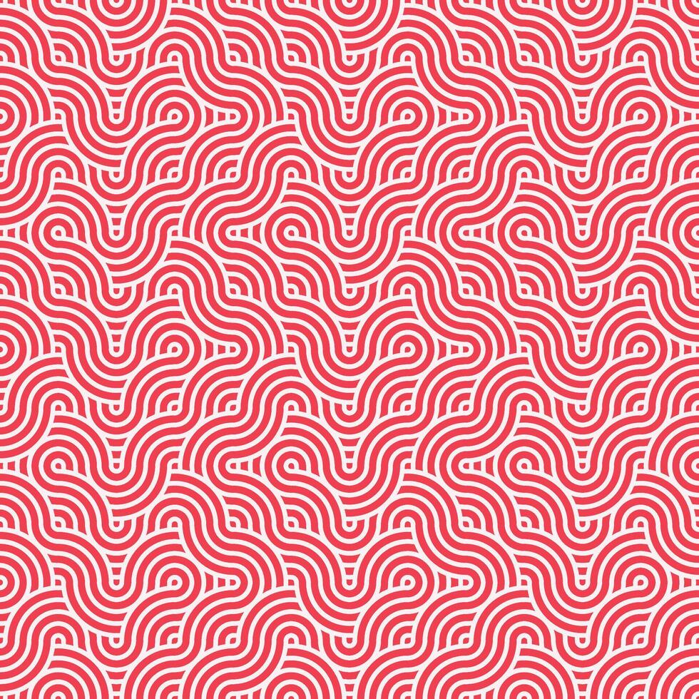 Seamless abstract geometric red japanese overlapping circles lines and waves pattern vector