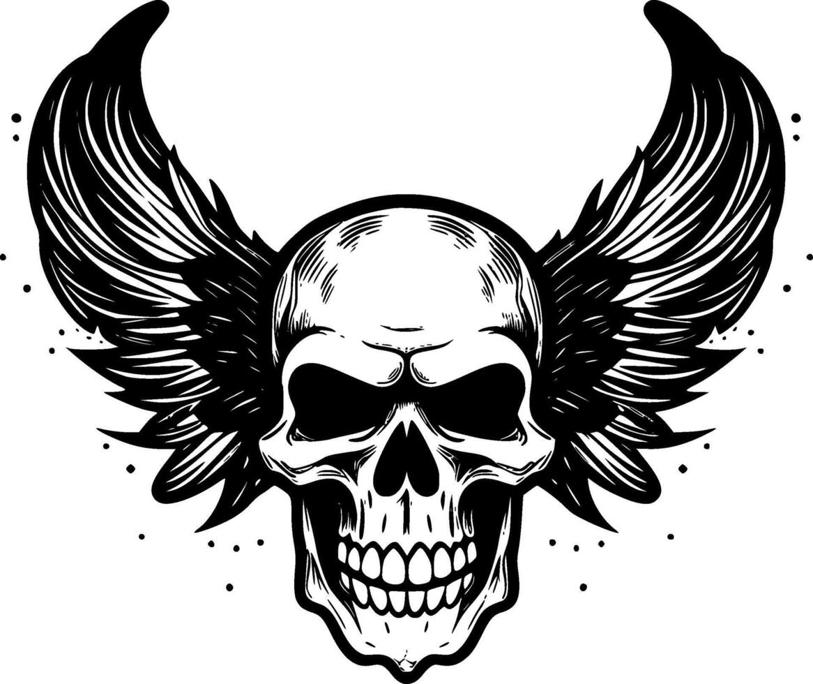 Skull With Wings, Minimalist and Simple Silhouette - illustration vector