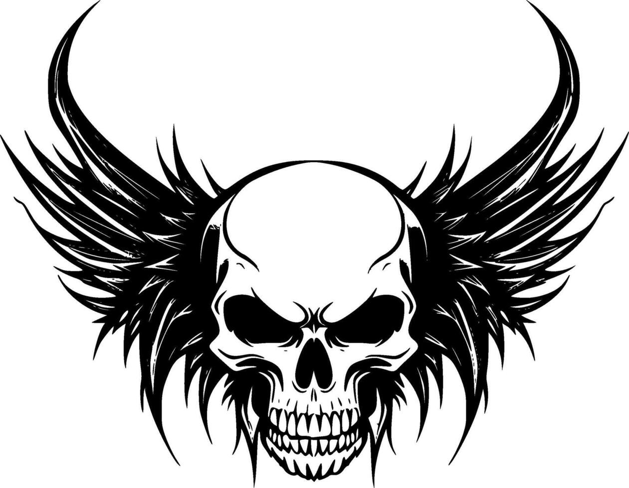 Skull With Wings, Black and White illustration vector