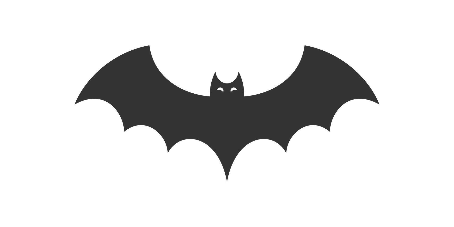 Halloween black flying bat with open wings and eyes minimalist icon flat illustration vector