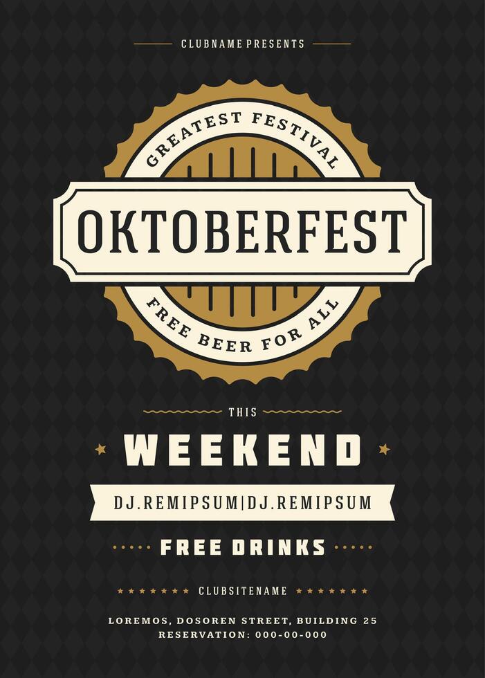 Oktoberfest beer festival celebration retro typography poster vector