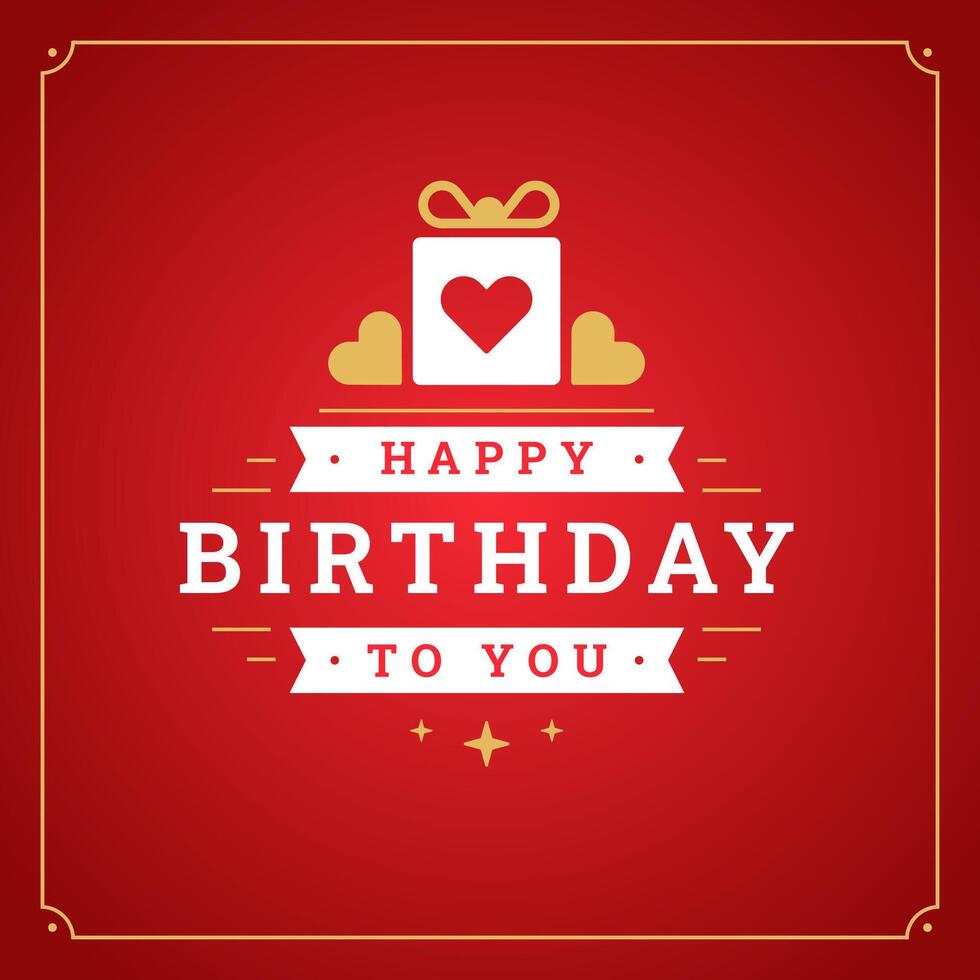 Happy birthday red vintage greeting card heart gift box typographic template flat vector