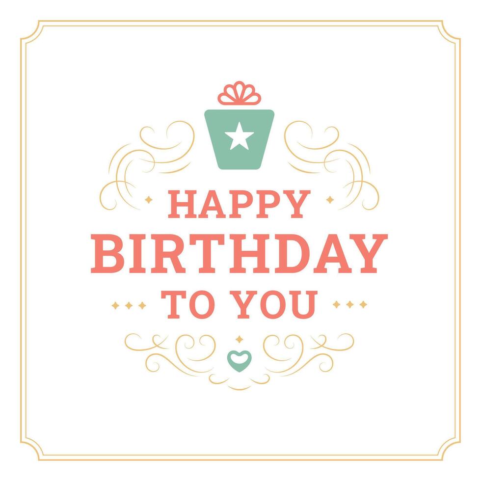 Happy birthday to you curved ornate vintage greeting card typographic template flat vector