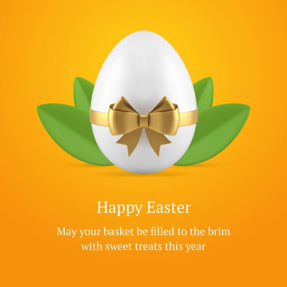 Easter chicken egg present surprise bow ribbon 3d social media post design template realistic vector