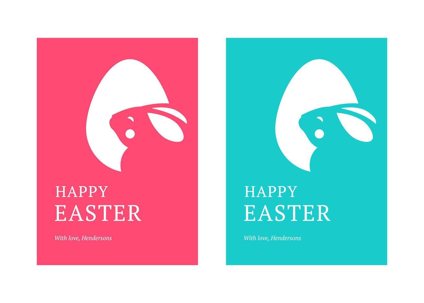 Easter bunny long ears chicken egg greeting card set design template flat illustration vector