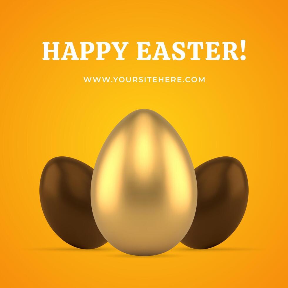 Happy Easter 3d chocolate golden chicken eggs social media post design template realistic vector