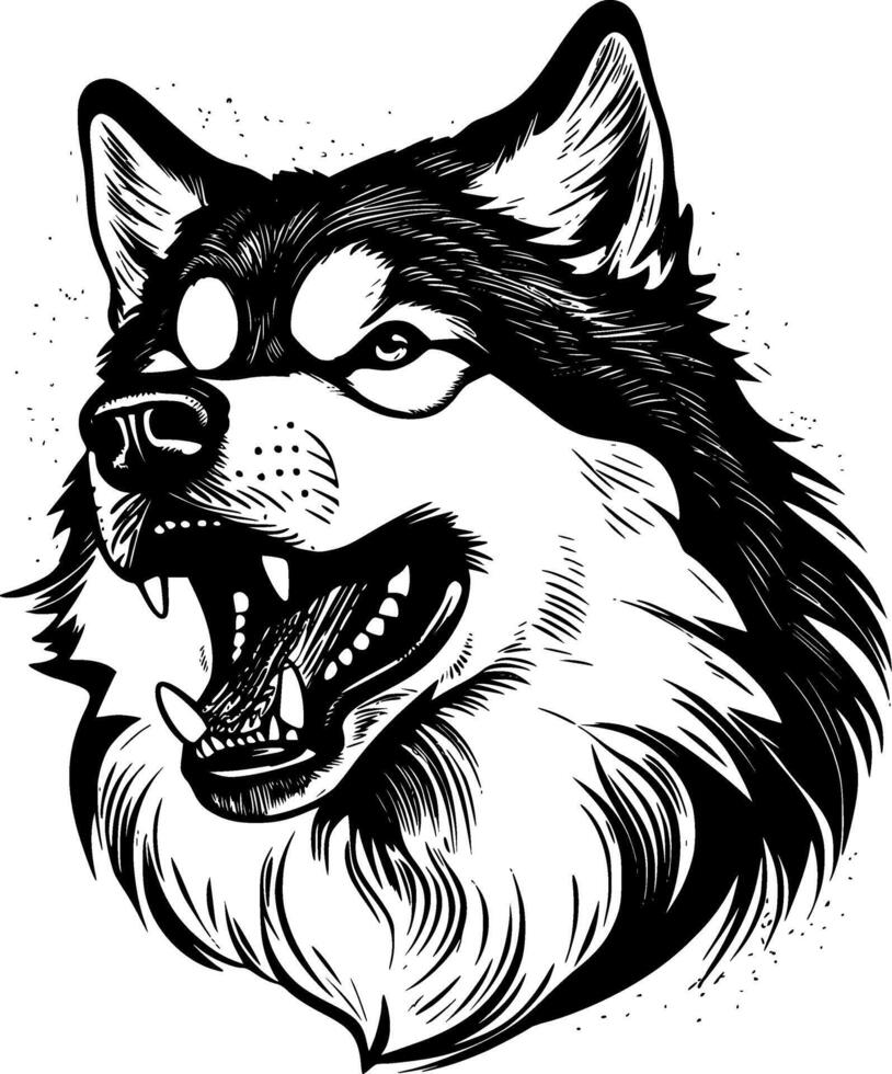 Alaskan Malamute, Black and White illustration vector