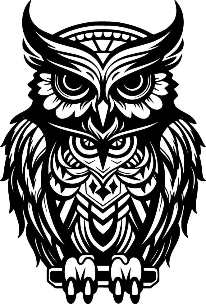 Owl - Black and White Isolated Icon - illustration vector