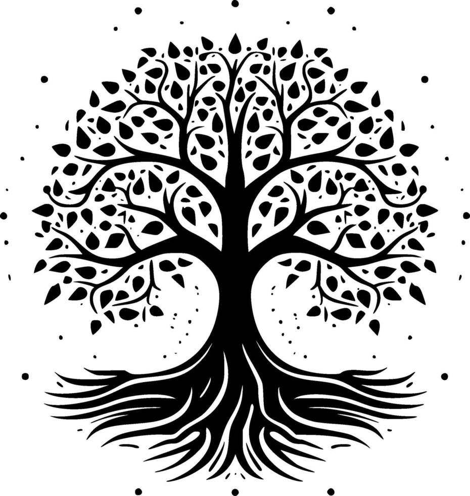 árbol de vida, negro y blanco ilustración vector