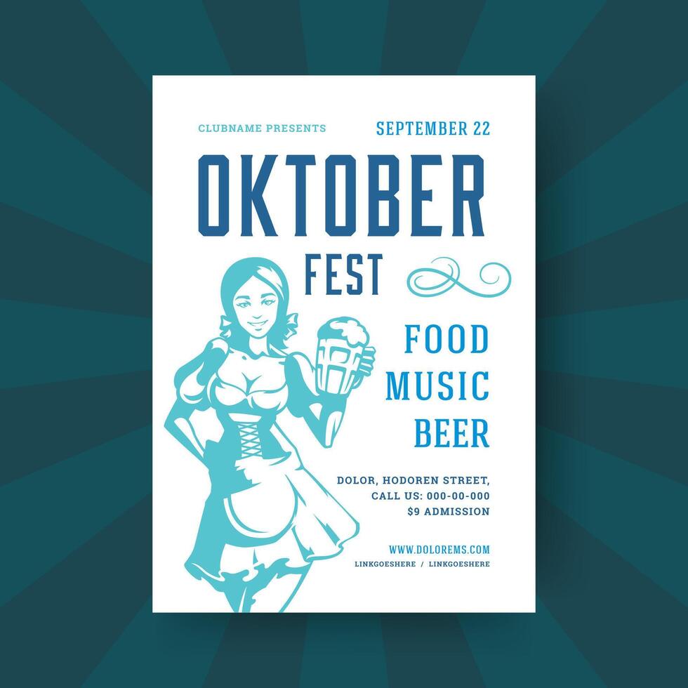 Oktoberfest flyer or poster retro typography template design invitation beer festival celebration illustration. vector