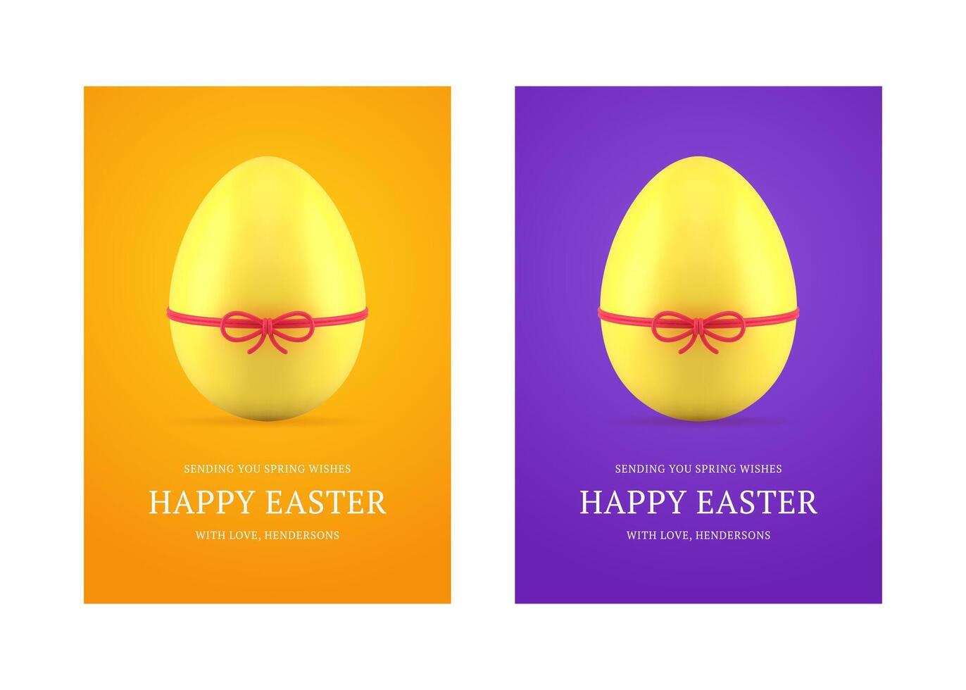 Easter painted chicken egg tied bow 3d greeting card set design template realistic vector