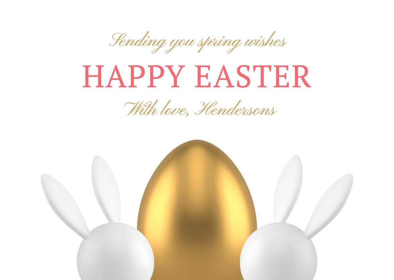 Happy Easter golden chicken egg rabbit bauble 3d greeting card design template realistic vector