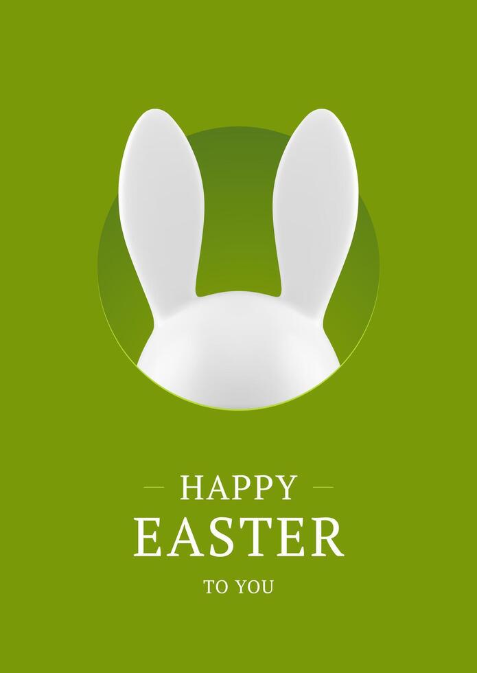 Happy Easter rabbit long ears hiding in hole 3d greeting card design template realistic vector