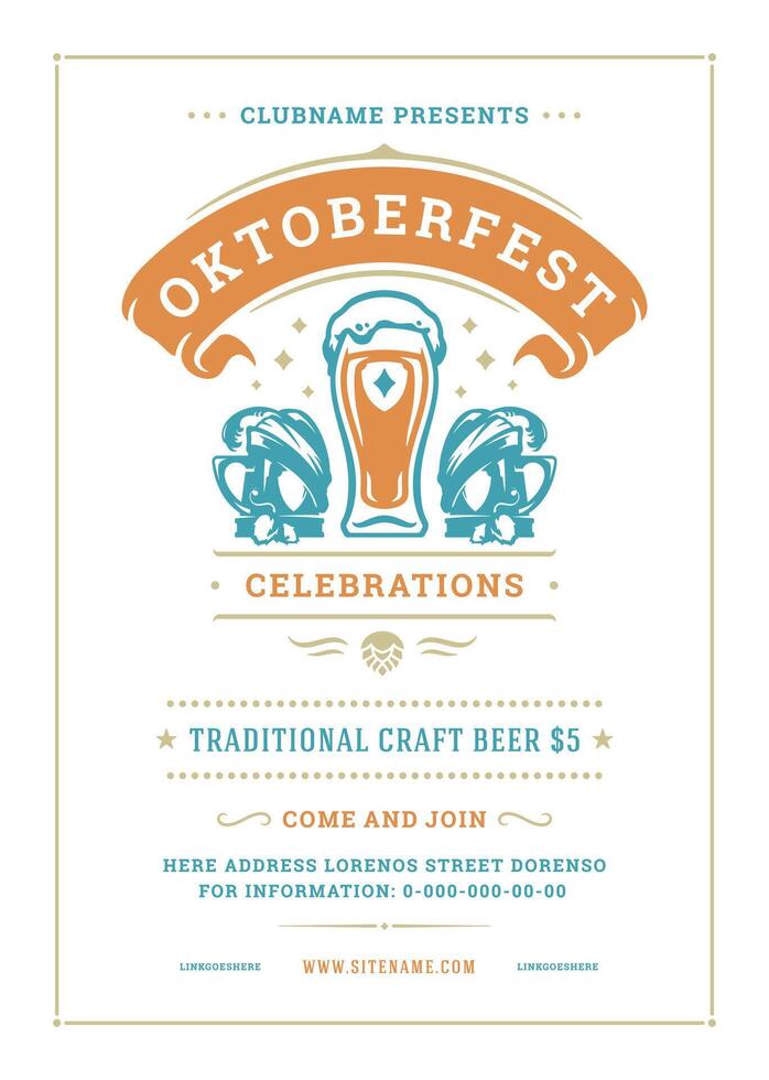 Oktoberfest volantes o póster retro tipografía modelo diseño invitación cerveza festival celebracion ilustración. vector