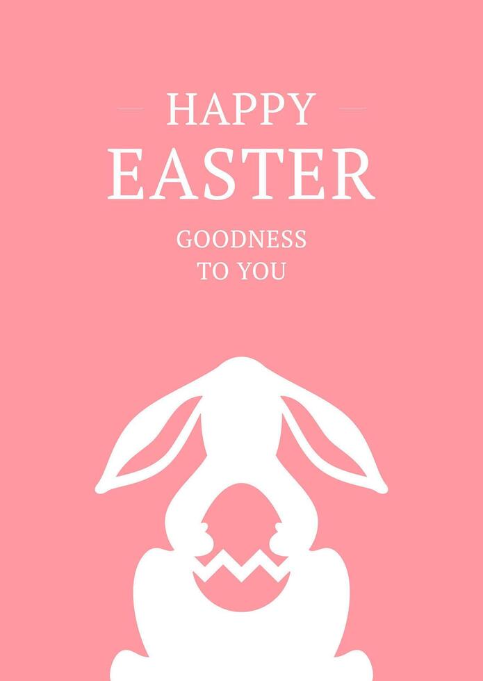 Happy Easter pink vintage greeting card rabbit with painted ornamental chicken egg design template vector