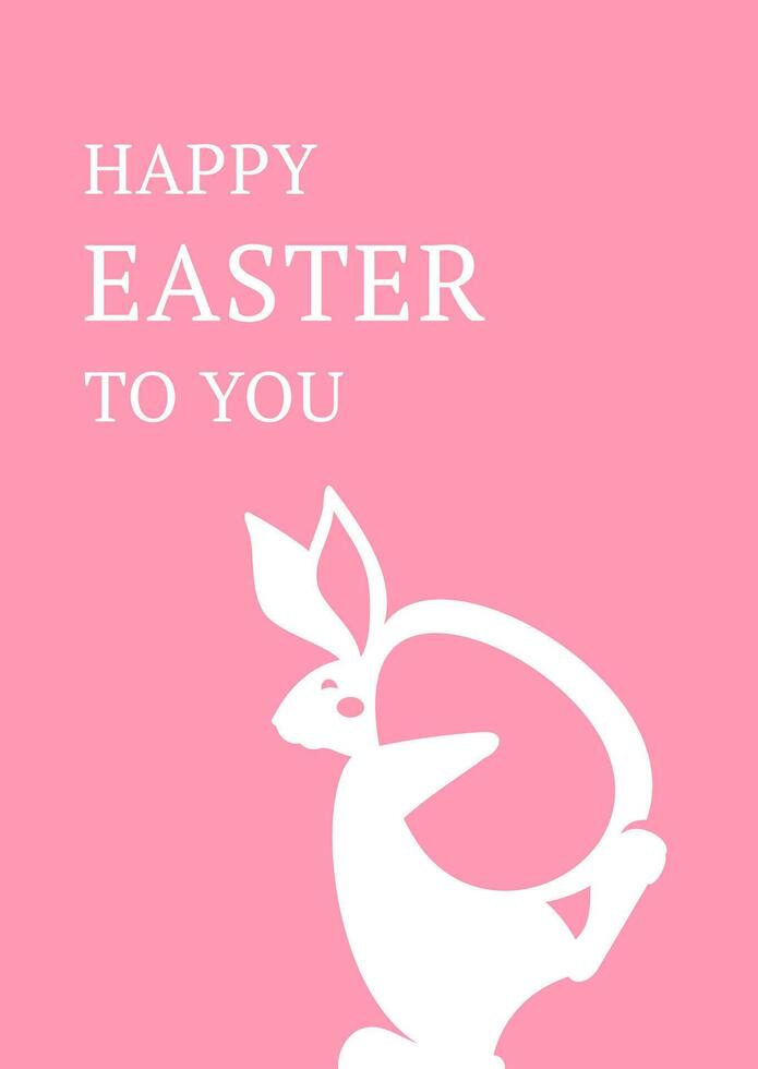 Easter vintage greeting card rabbit carrying huge painted chicken egg design template flat vector