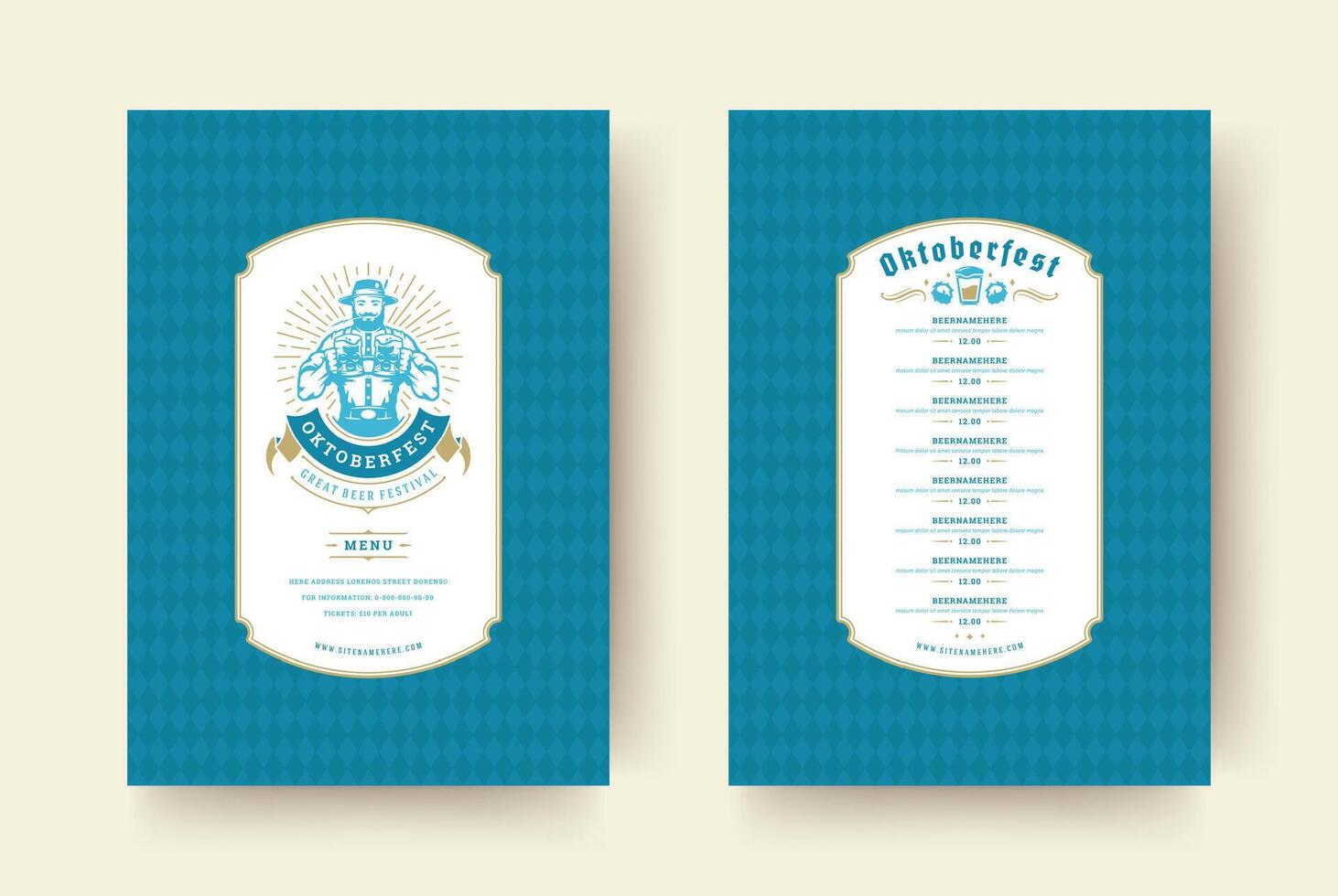 Oktoberfest menu vintage typography template with cover beer festival celebration and label design illustration. vector