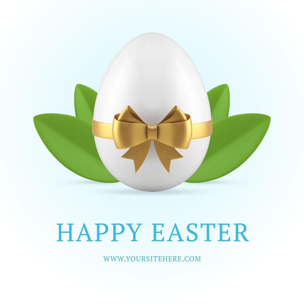 Easter chicken egg festive bow ribbon 3d social media post design template realistic vector