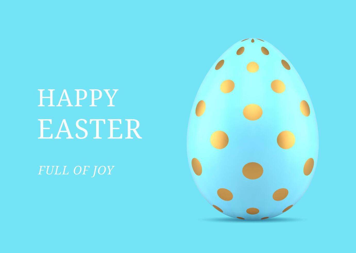 Happy Easter blue chicken egg golden polka dot 3d greeting card design template realistic vector