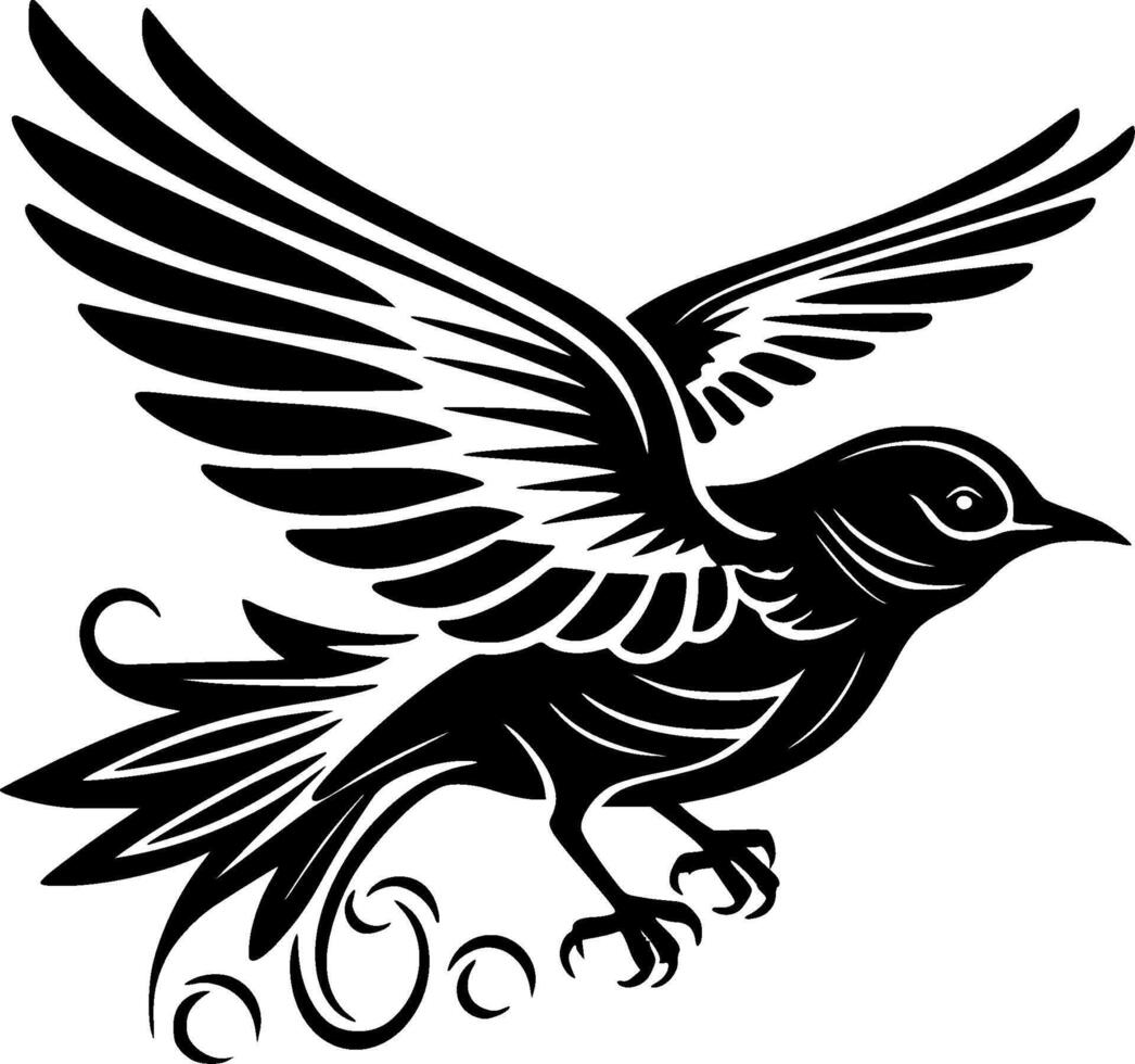 pájaro - negro y blanco aislado icono - ilustración vector