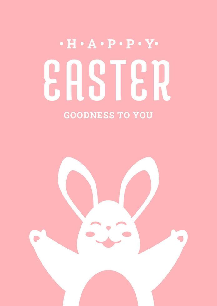 Happy Easter hug smiling bunny portrait open paws vintage greeting card design template flat vector