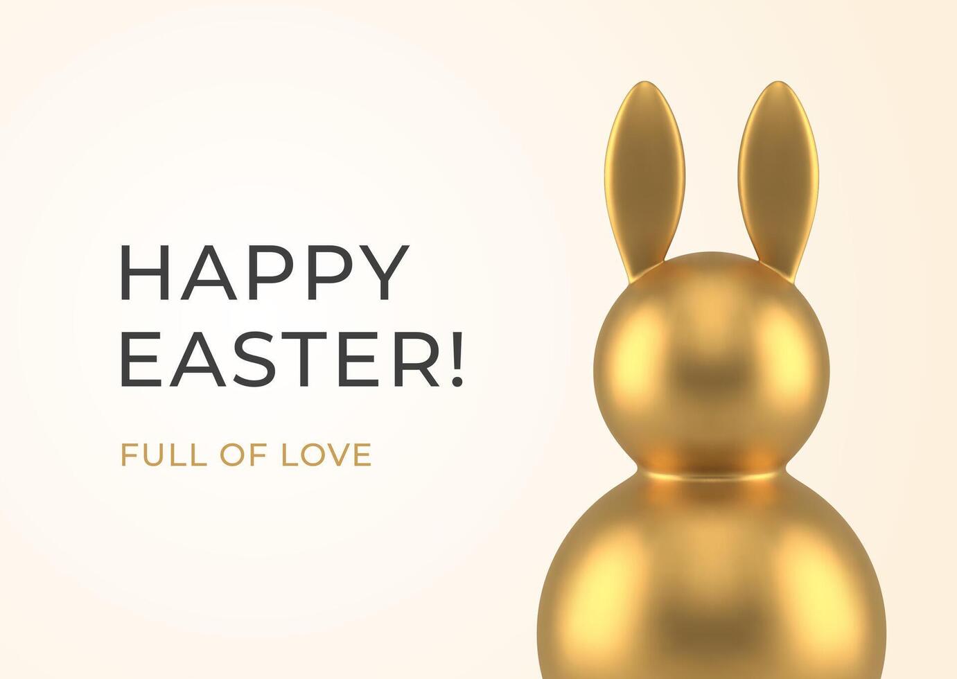 Happy Easter golden metallic rabbit toy 3d greeting card design template realistic vector
