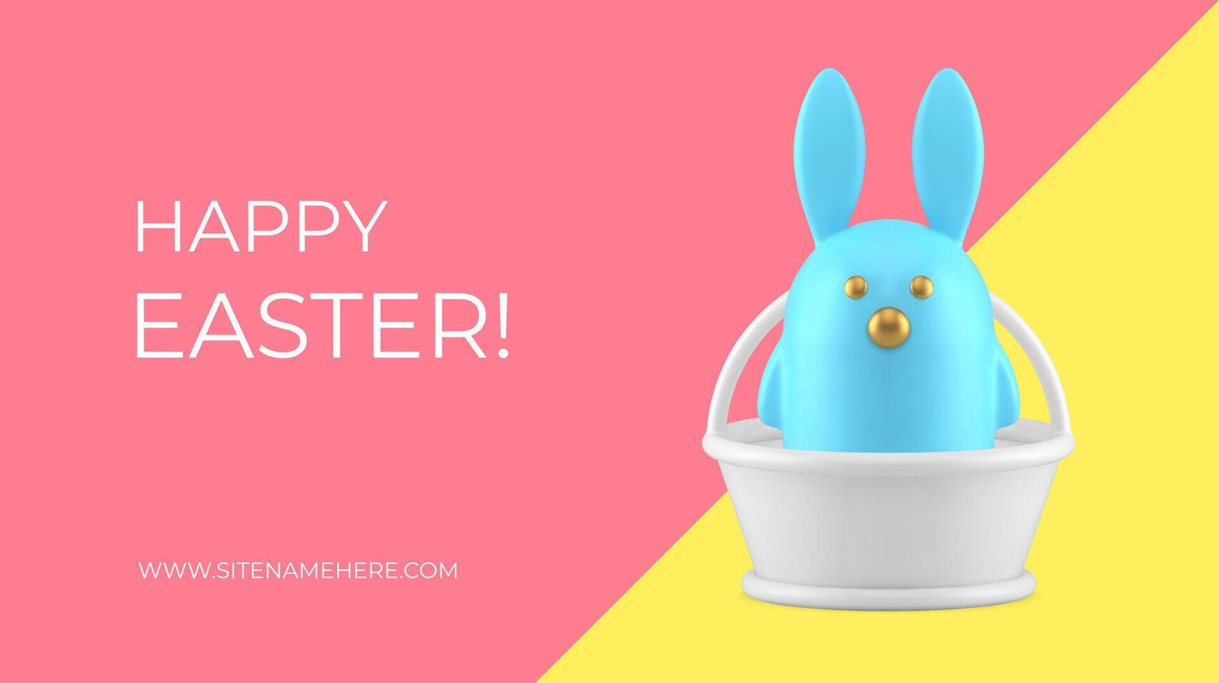 Easter bunny in basket happy holiday congratulations 3d banner design template realistic vector