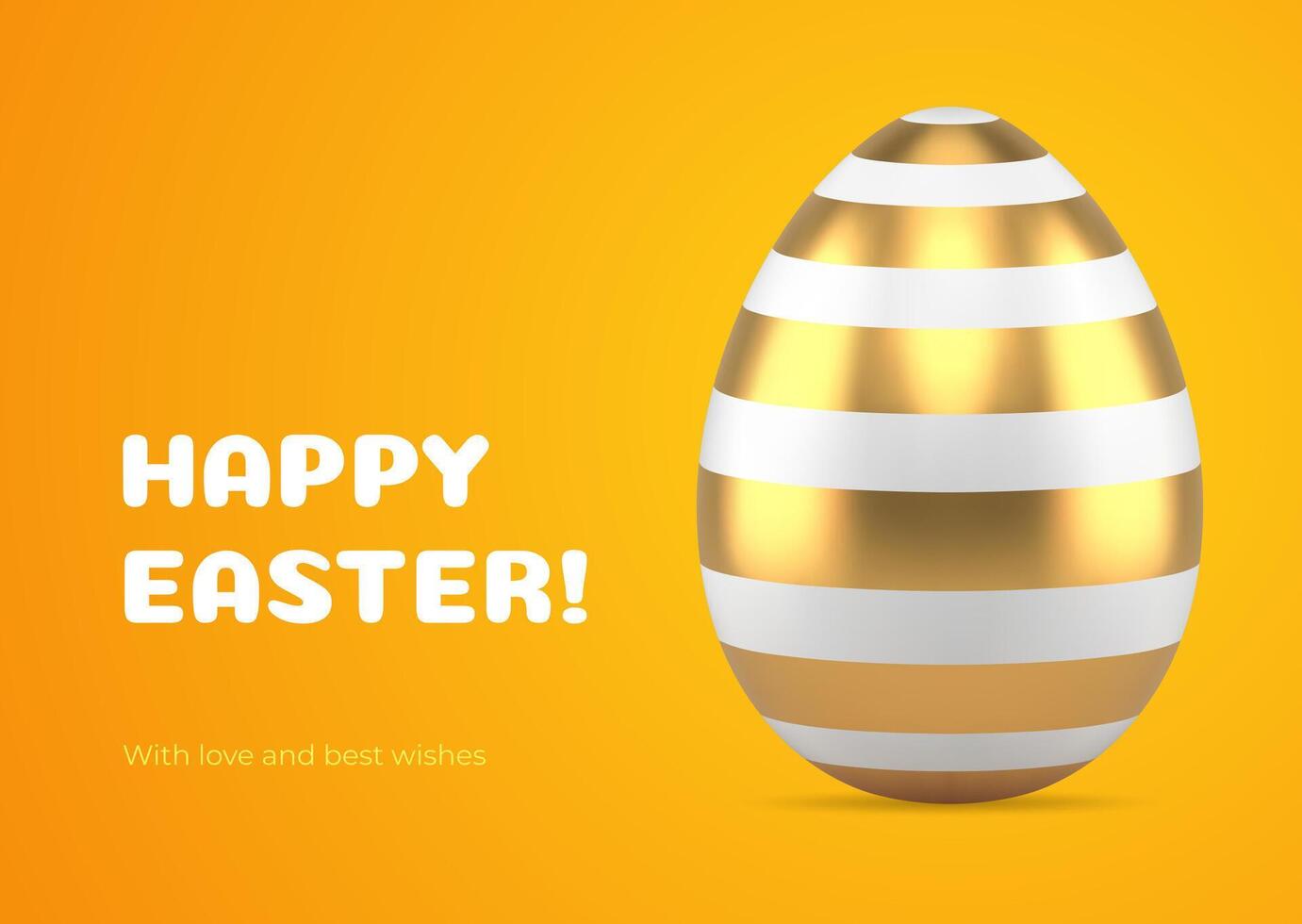 Happy Easter painted striped golden chicken egg 3d greeting card design template realistic vector